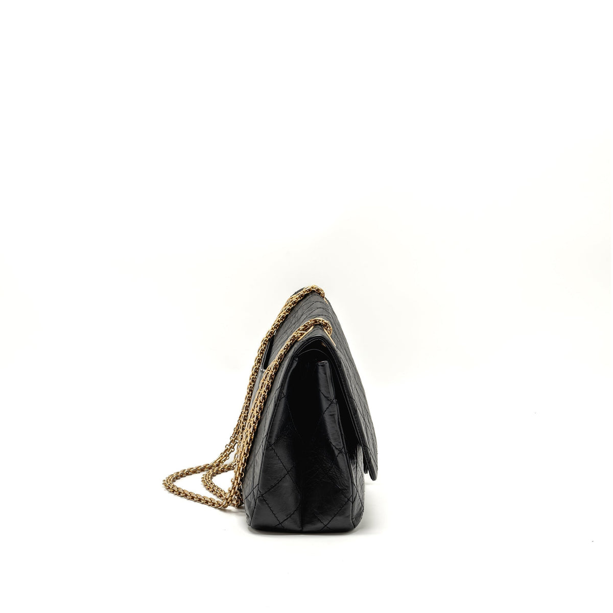 CHANEL MAXI 2.55 REISSUE DOUBLE FLAP BAG AGED CALFSKIN BLACK GHW