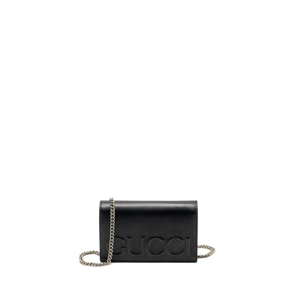 GUCCI FLAP WALLET ON CHAIN CALFSKIN BLACK SHW