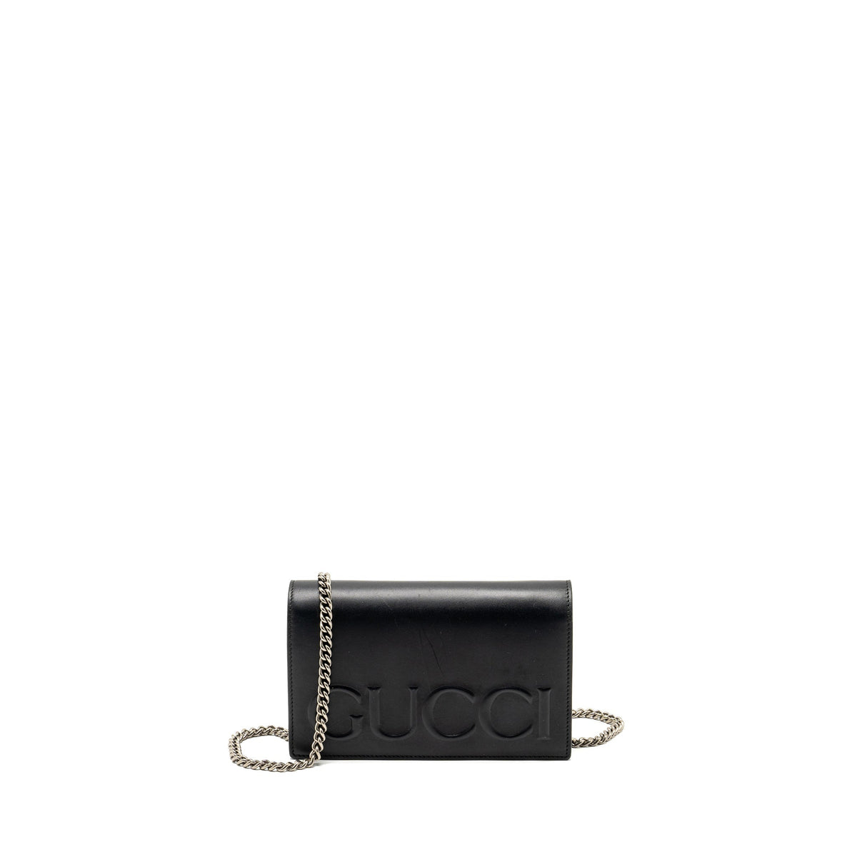 GUCCI FLAP WALLET ON CHAIN CALFSKIN BLACK SHW