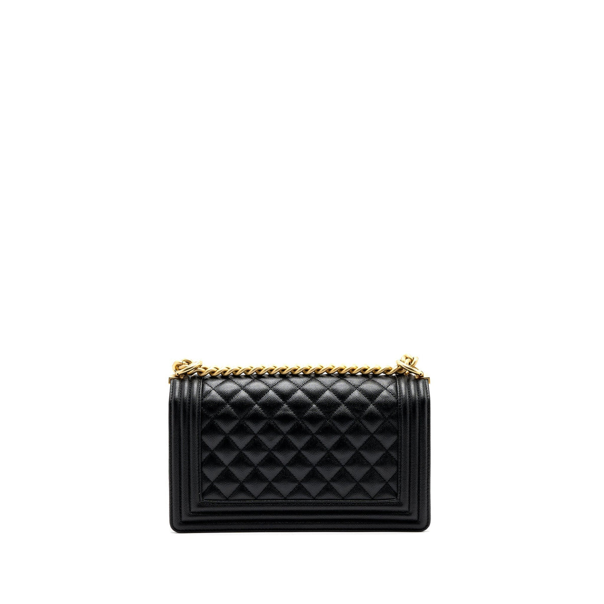 CHANEL MEDIUM BOY BAG CAVIAR BLACK BRUSHED GHW (MICROCHIP )
