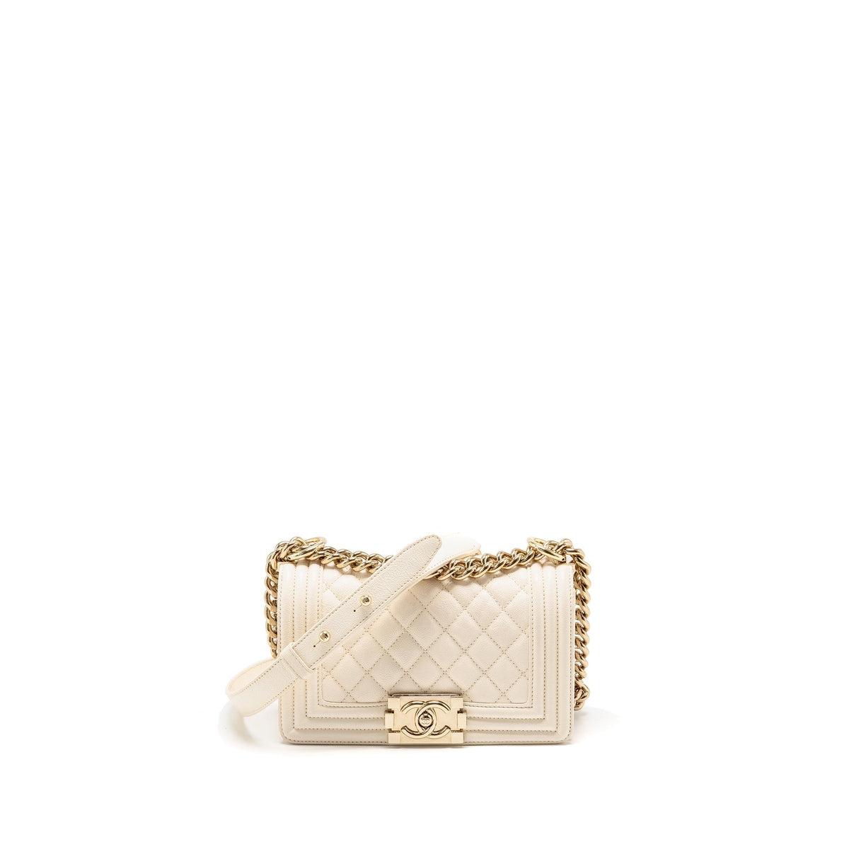 CHANEL SMALL BOY BAG CAVIAR WHITE LGHW