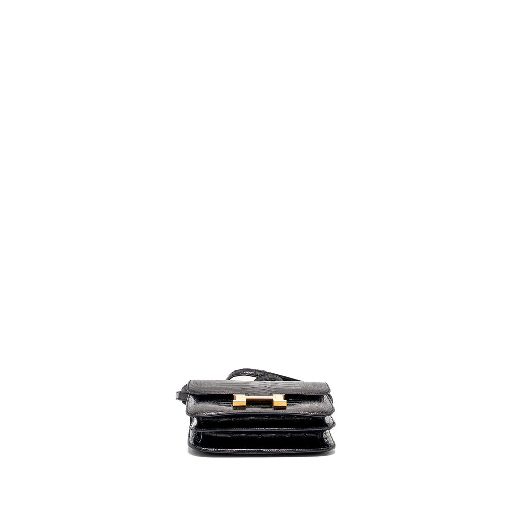 HERMES MINI CONSTANCE ALLIGATOR MISSISSIPPIENSIS SHINY BLACK GHW