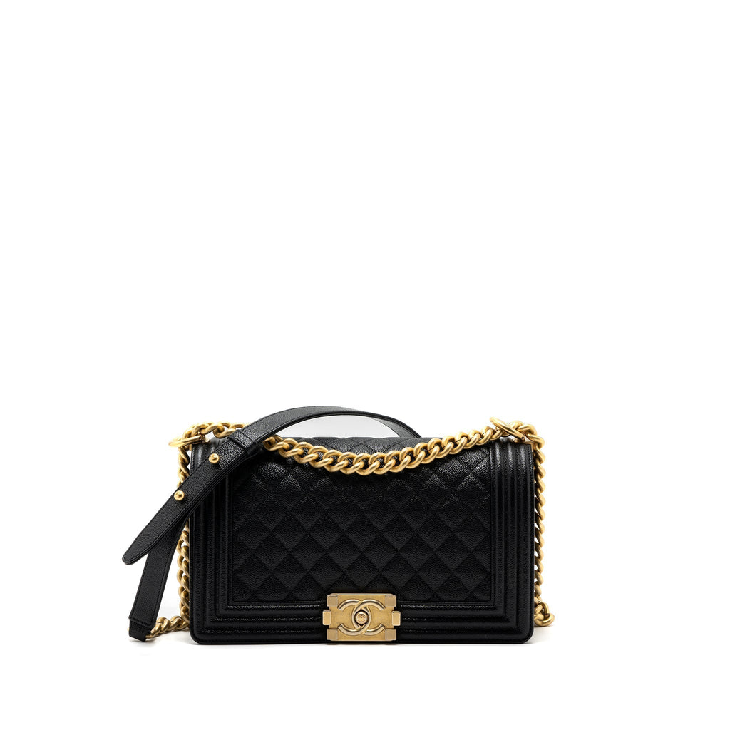 CHANEL MEDIUM CLASSIC BOY BAG CAVIAR BLACK GHW