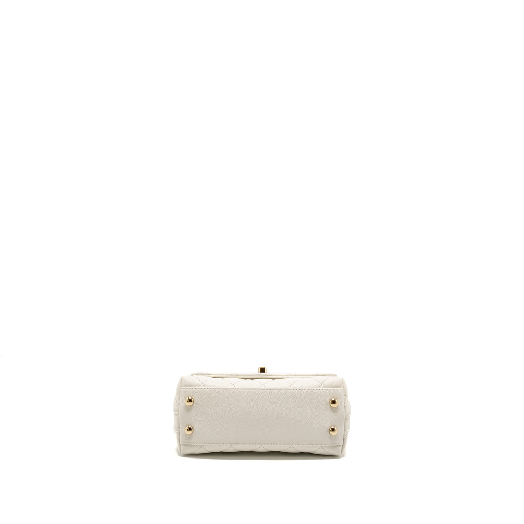 CHANEL MINI COCO HANDLE CAVIAR WHITE LGHW (MICROCHIP)