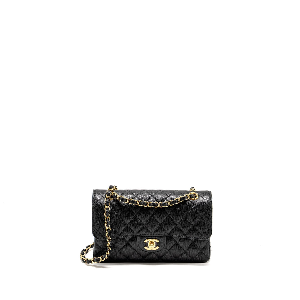 CHANEL SMALL CLASSIC DOUBLE FLAP BAG CAVIAR BLACK GHW (MICROCHIP)