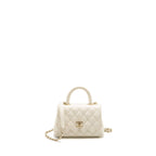 CHANEL MINI COCO HANDLE CAVIAR WHITE LGHW (MICROCHIP)