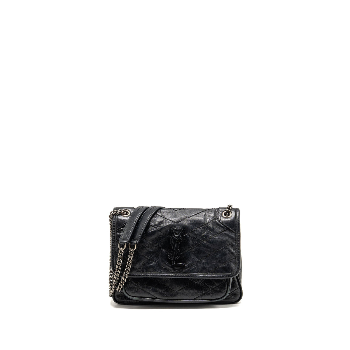 Saint Laurent/YSL Niki Baby Flap Bag Vintage Calfskin Black Ruthenium Hardware