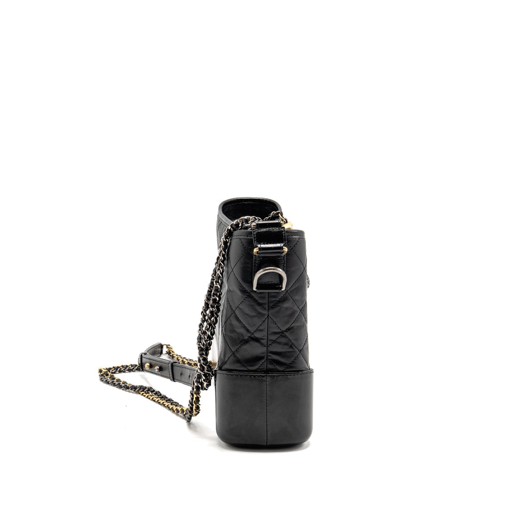 CHANEL GABRIELLE HOBO BAG AGED CALFSKIN BLACK MULTICOLOUR HARDWARE