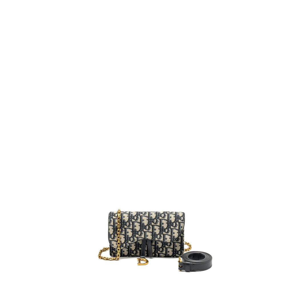 DIOR SADDLE BELT POUCH OBLIQUE JACQUARD CANVAS BLUE GHW
