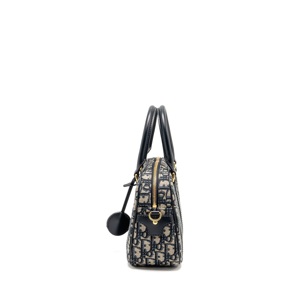 DIOR MEDIUM BOWLING BAG DIOR OBLIQUE CANVAS BLUE GHW