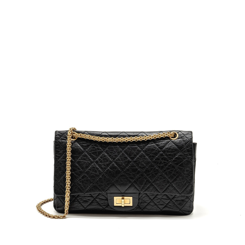 CHANEL MAXI 2.55 REISSUE DOUBLE FLAP BAG AGED CALFSKIN BLACK GHW