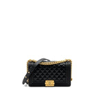CHANEL MEDIUM BOY BAG CAVIAR BLACK BRUSHED GHW (MICROCHIP )
