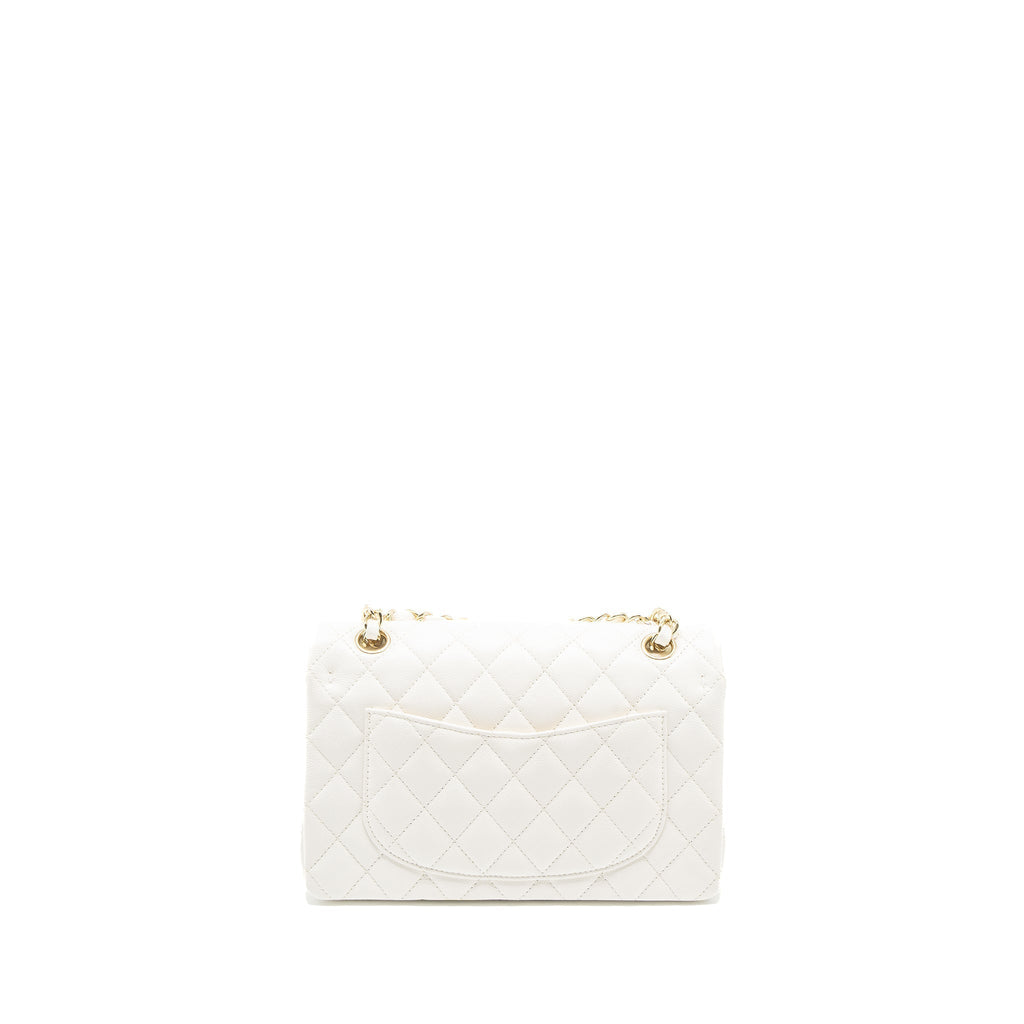 CHANEL SMALL CLASSIC DOUBLE FLAP BAG CAVIAR WHITE LGHW (MICROCHIP)