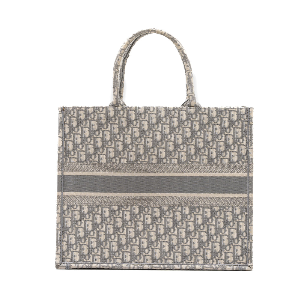 DIOR LARGE BOOK TOTE DIOR OBLIQUE EMBROIDERY ECRU/ GREY