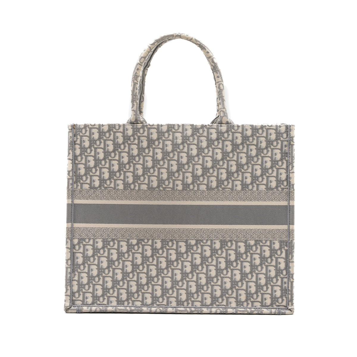 DIOR LARGE BOOK TOTE DIOR OBLIQUE EMBROIDERY ECRU/ GREY