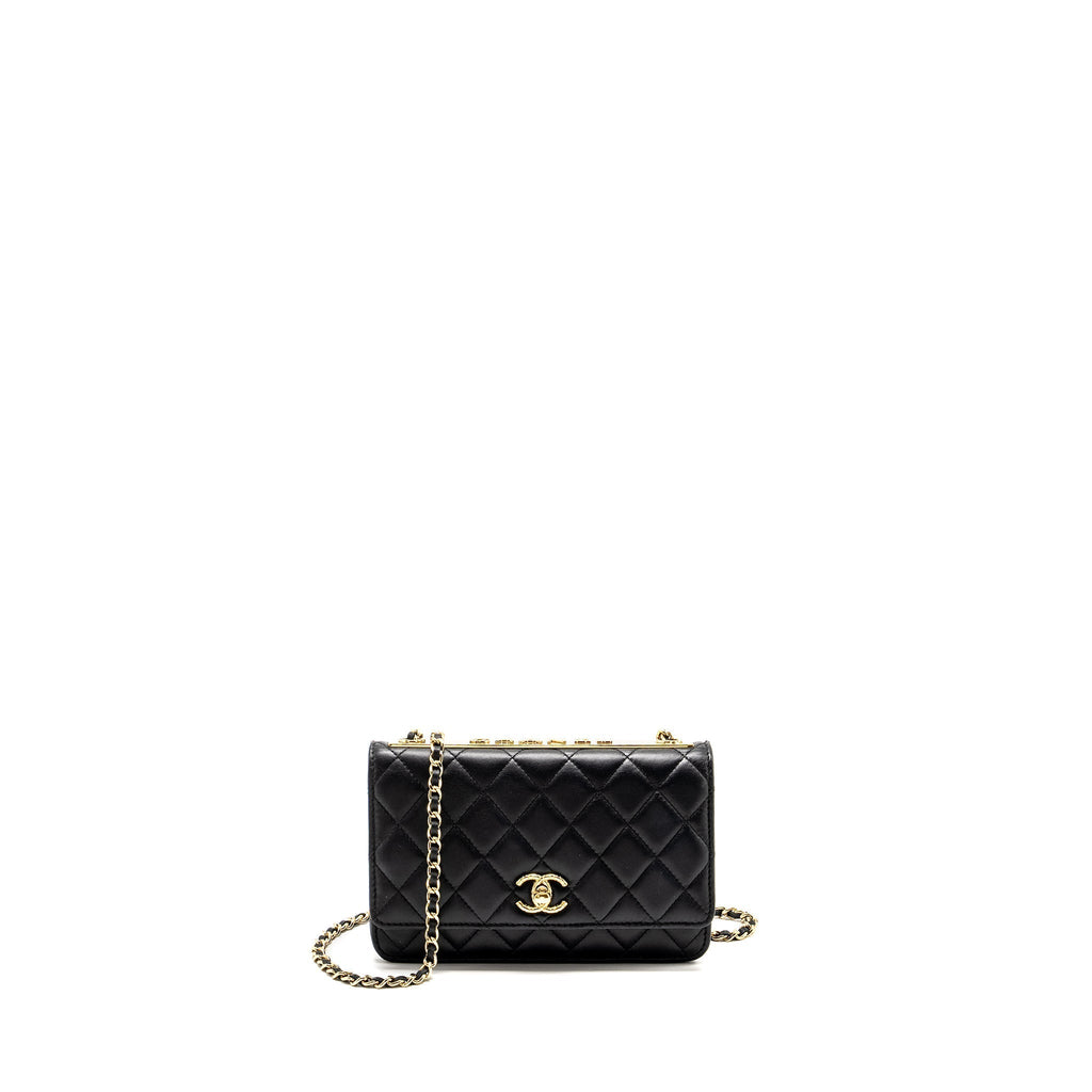 CHANEL TRENDY CC WALLET ON CHAIN LAMBSKIN BLACK LGHW (MICROCHIP)