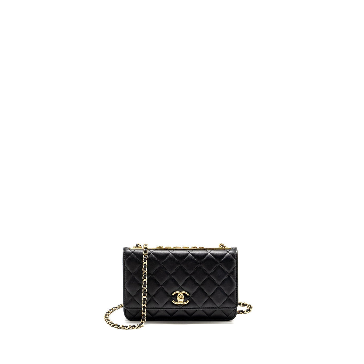 CHANEL TRENDY CC WALLET ON CHAIN LAMBSKIN BLACK LGHW (MICROCHIP)