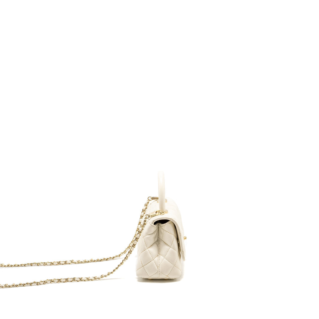 CHANEL MINI COCO HANDLE CAVIAR WHITE LGHW (MICROCHIP)