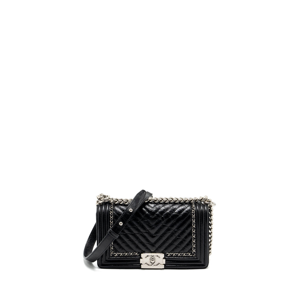 CHANEL MEDIUM CHEVRON BOY BAG LIMITED EDITION CALFSKIN BLACK SHW