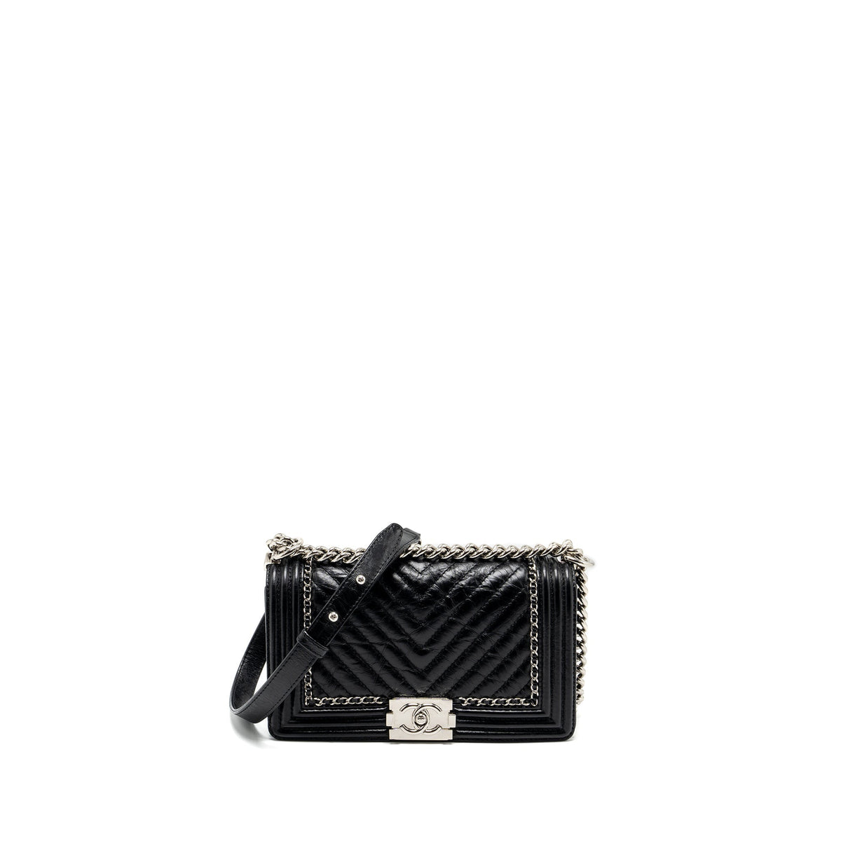 CHANEL MEDIUM CHEVRON BOY BAG LIMITED EDITION CALFSKIN BLACK SHW