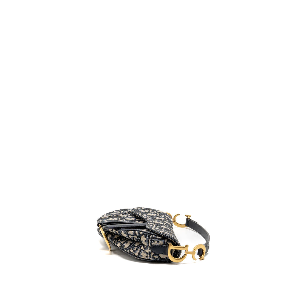 DIOR MINI SADDLE BAG BLUE OBLIQUE JACQUARD CANVAS GHW