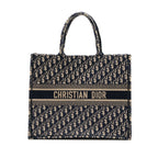 DIOR LARGE BOOK TOTE ECRU AND BLUE DIOR OBLIQUE EMBROIDERY