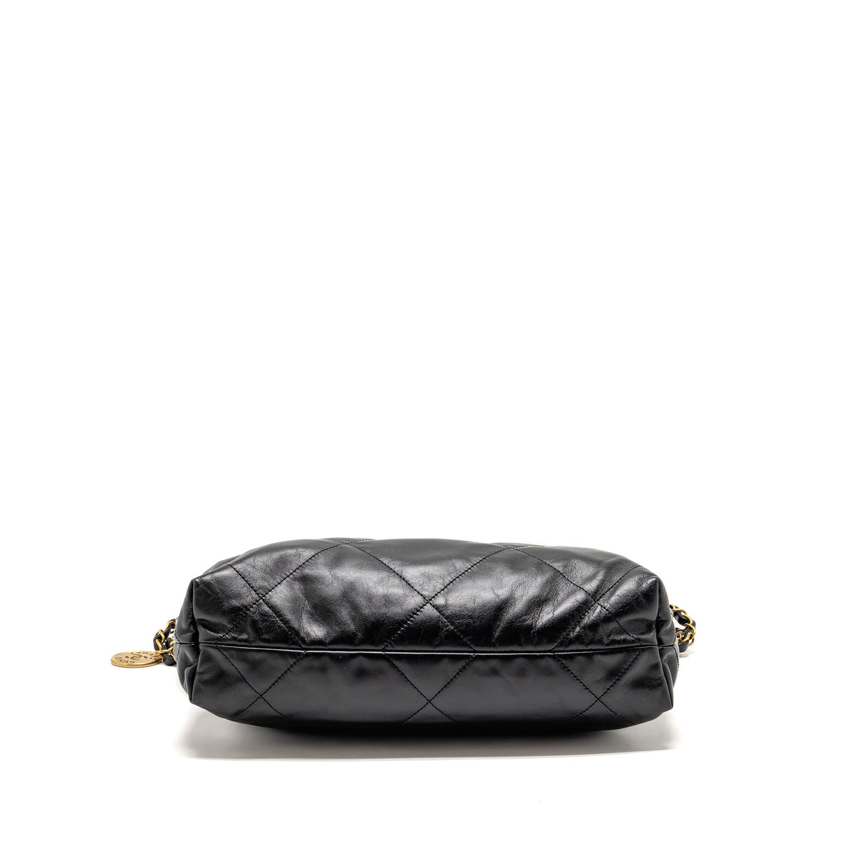 CHANEL SMALL 22 BAG GOLD LETTER SHINY CALFSKIN BLACK GHW (MICROCHIP)