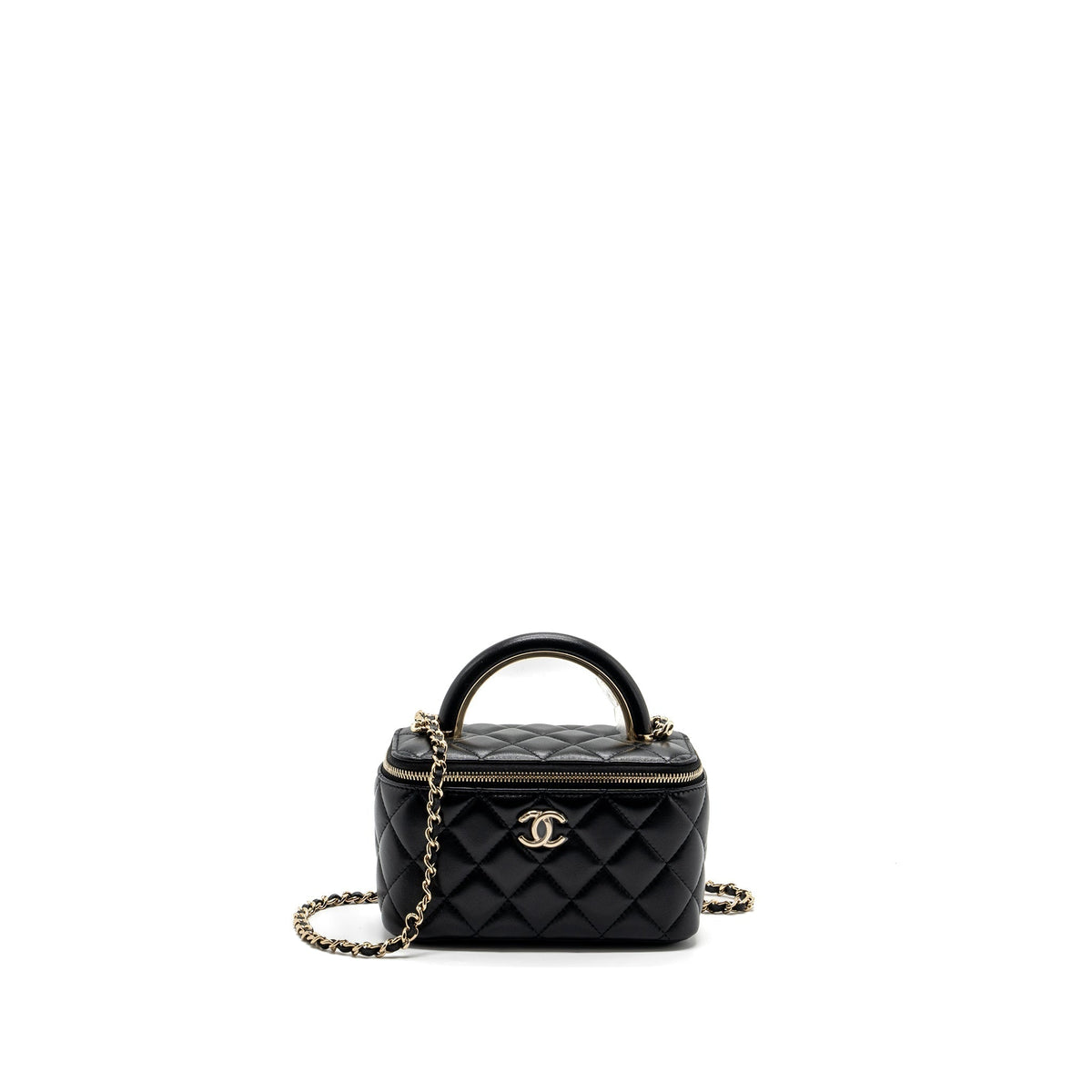 CHANEL TOP HANDLE LONG VANITY CASE LAMBSKIN BLACK LGHW (MICROCHIP)