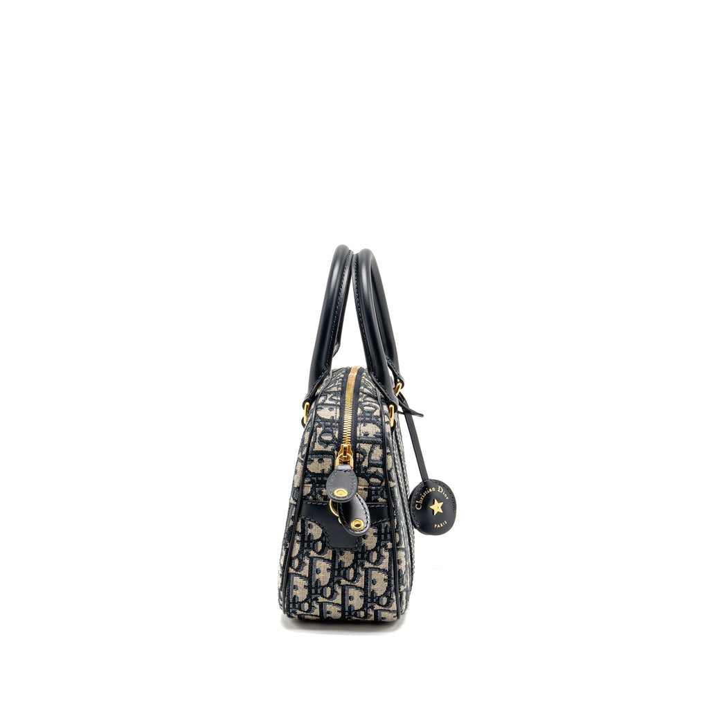 DIOR MEDIUM BOWLING BAG DIOR OBLIQUE CANVAS BLUE GHW