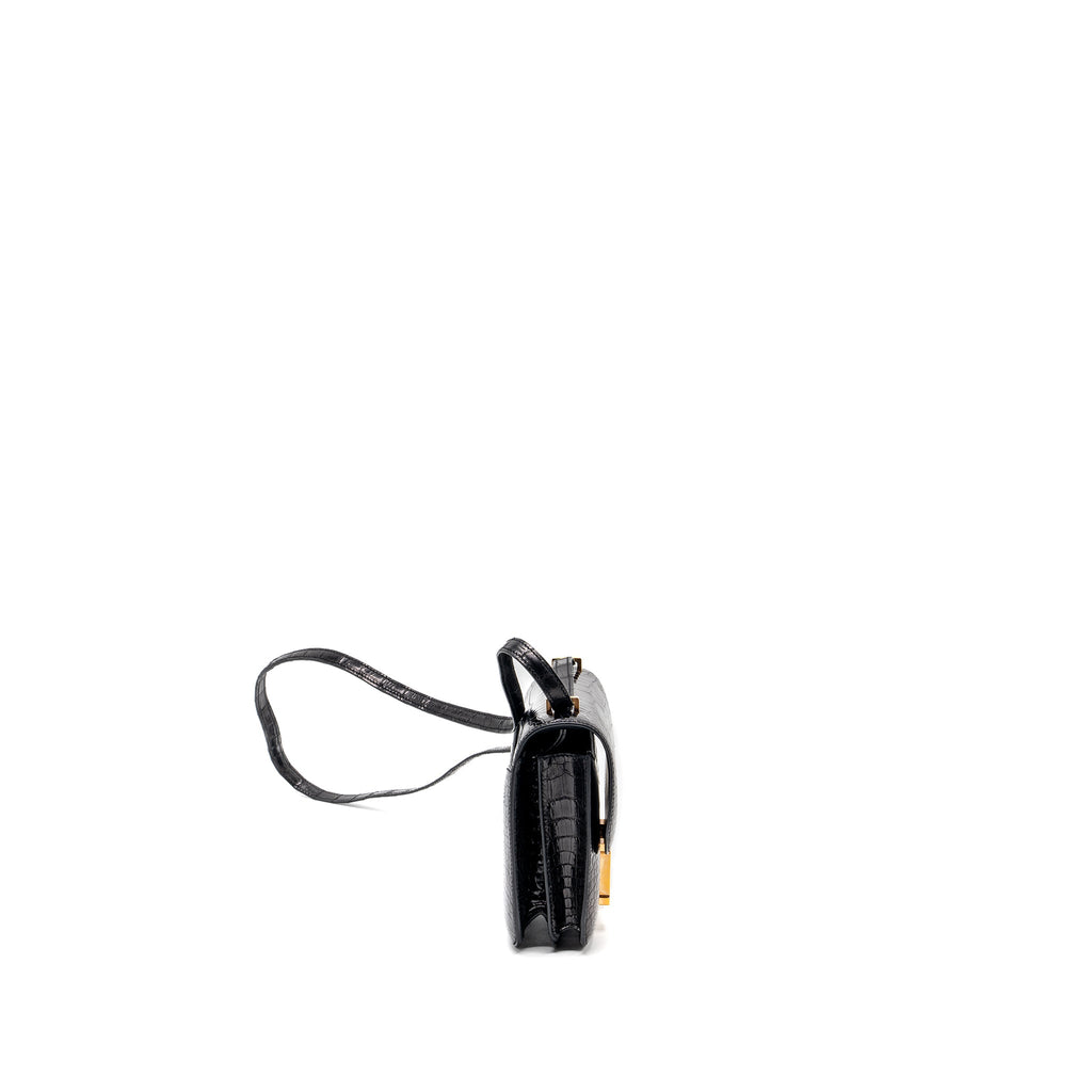 HERMES MINI CONSTANCE ALLIGATOR MISSISSIPPIENSIS SHINY BLACK GHW