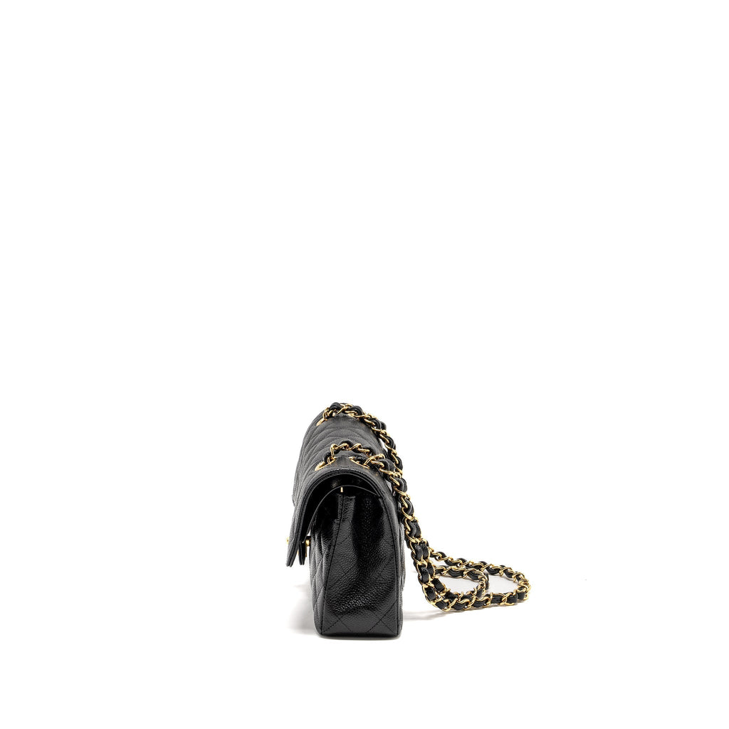 CHANEL SMALL CLASSIC DOUBLE FLAP BAG CAVIAR BLACK GHW (MICROCHIP)