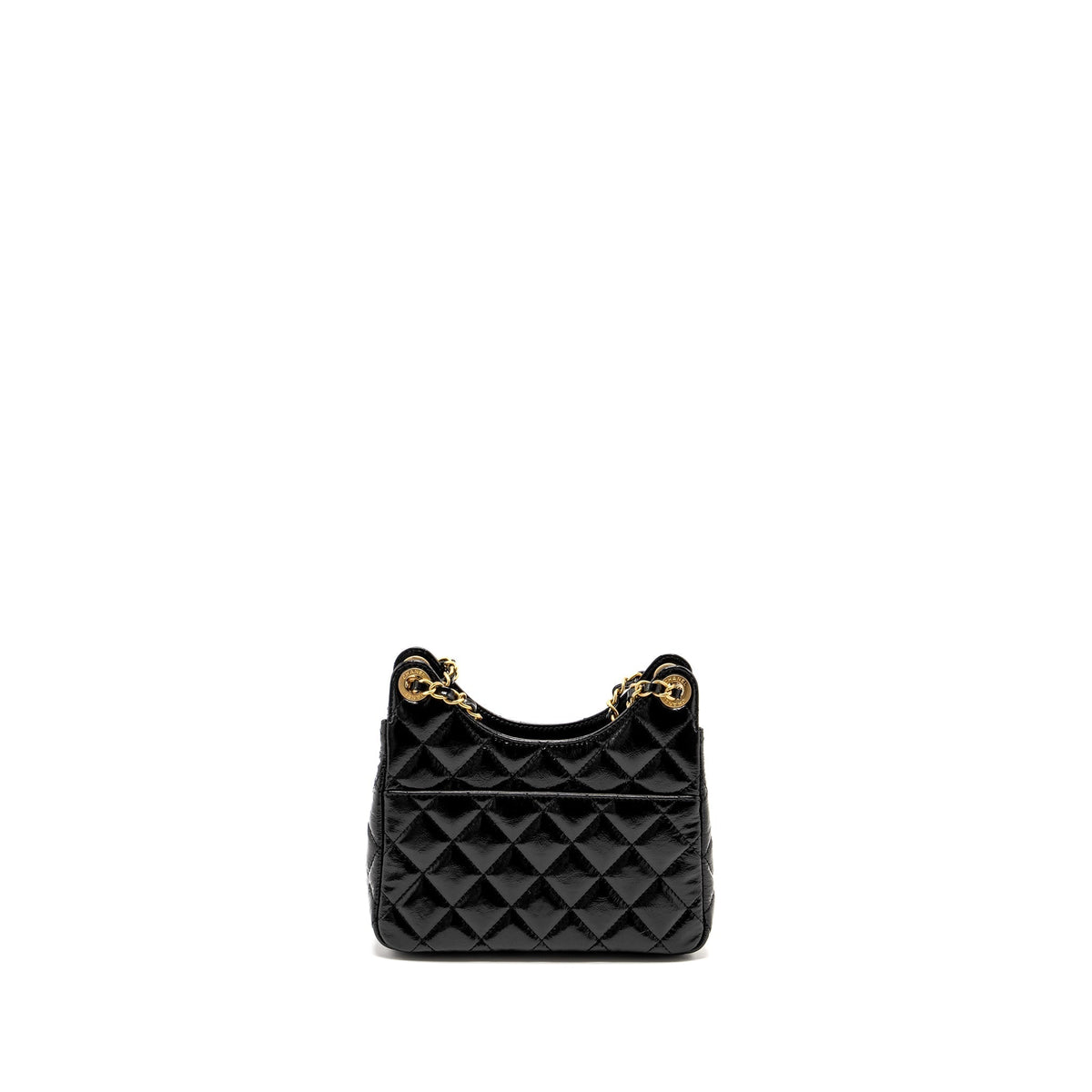 CHANEL 23C SMALL HOBO BAG SHINY CALFSKIN BLACK BRUSHED GHW(MICROCHIP)