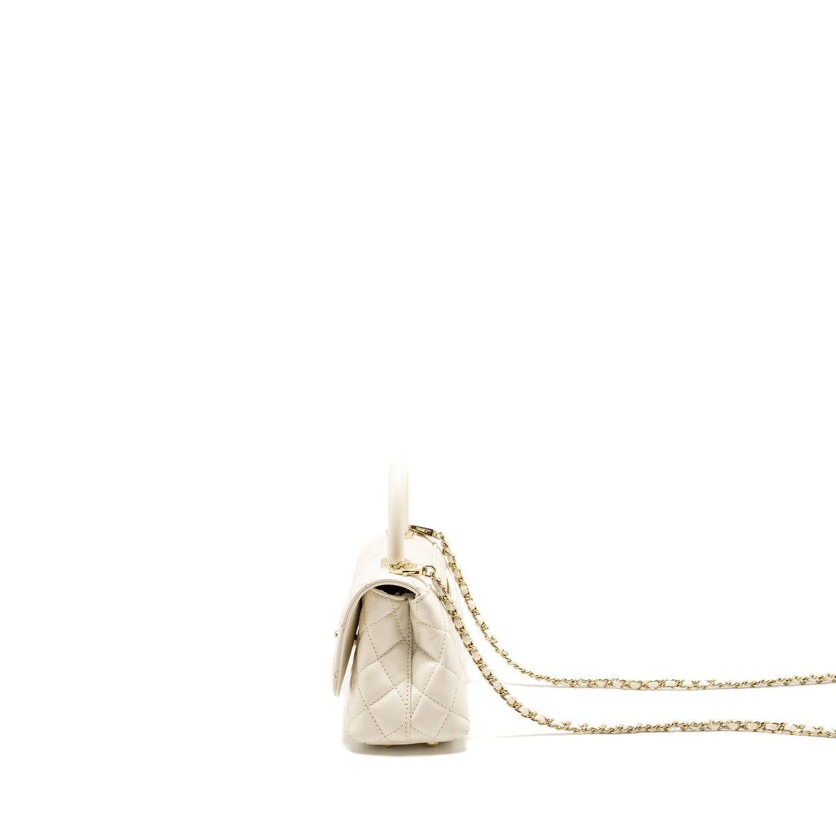 CHANEL MINI COCO HANDLE CAVIAR WHITE LGHW (MICROCHIP)
