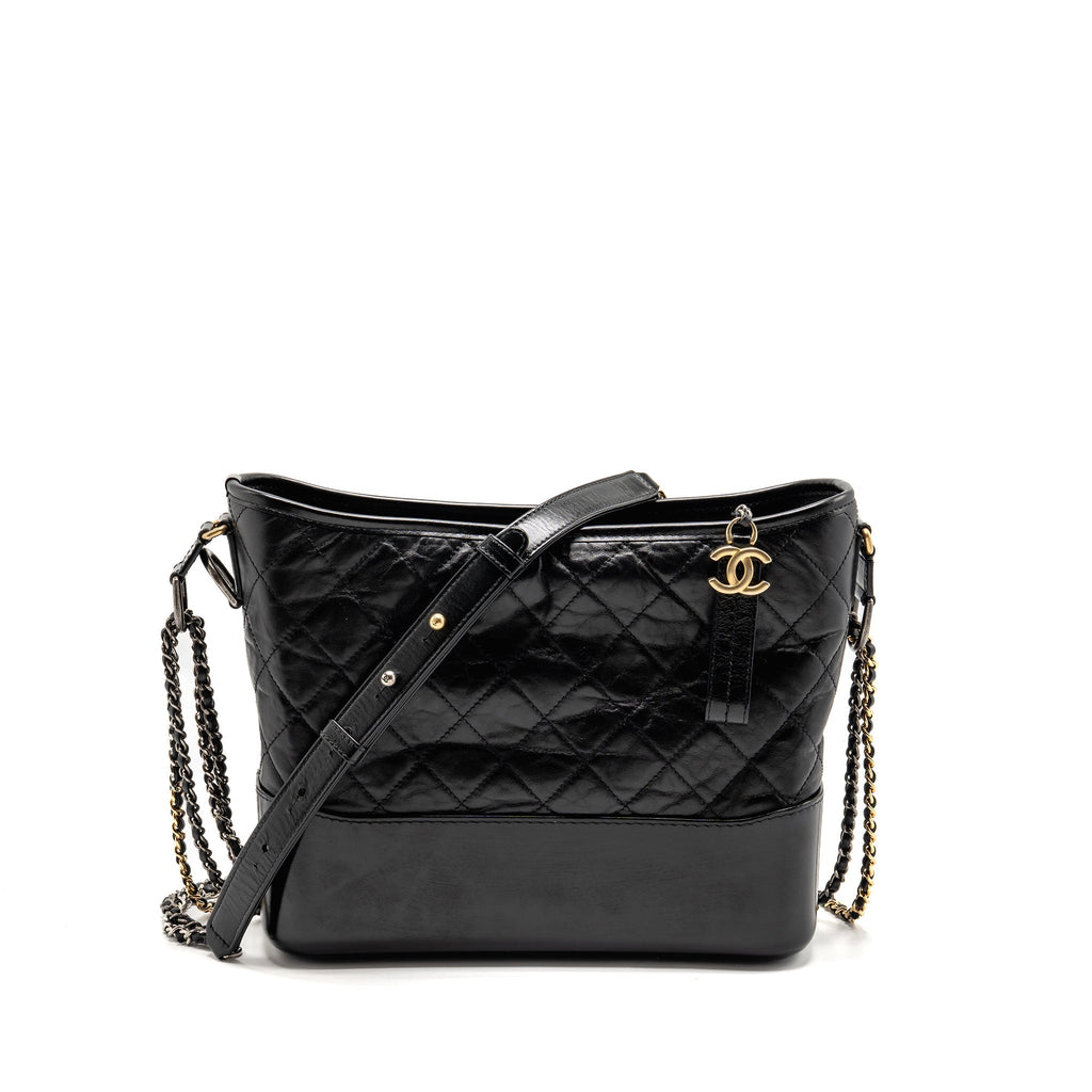 CHANEL GABRIELLE HOBO BAG AGED CALFSKIN BLACK MULTICOLOUR HARDWARE
