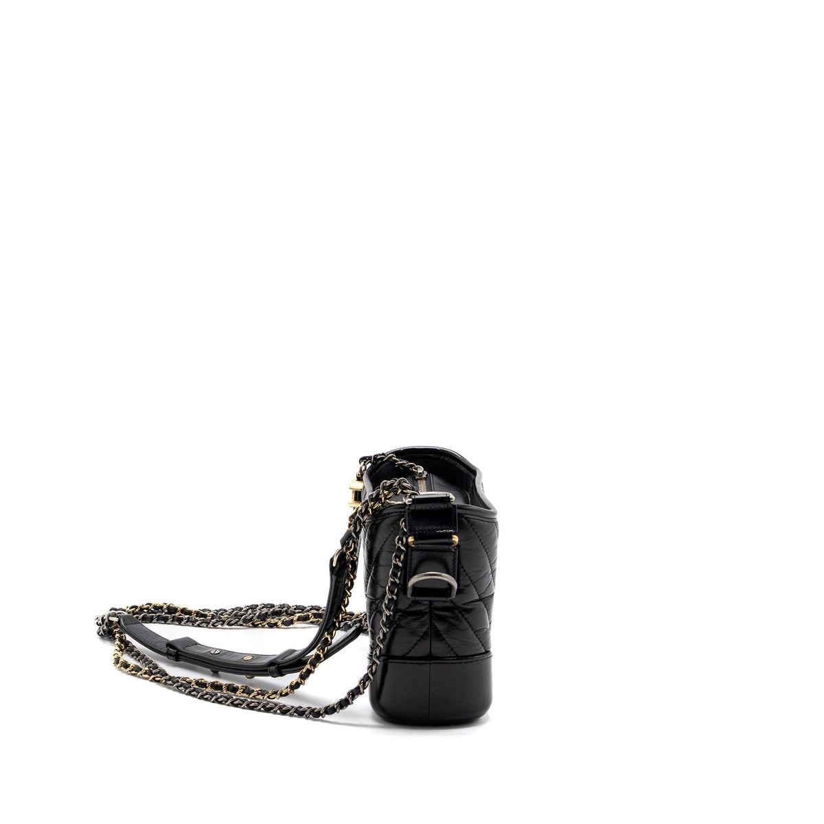 CHANEL SMALL GABRIELLE HOBO BAG CHEVRON AGED CALFSKIN BLACK MULTICOLOUR HARDWARE