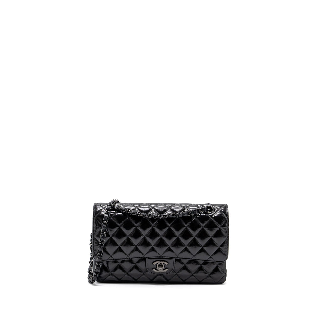 CHANEL MEDIUM CLASSIC DOUBLE FLAP BAG SHINY CALFSKIN SO BLACK