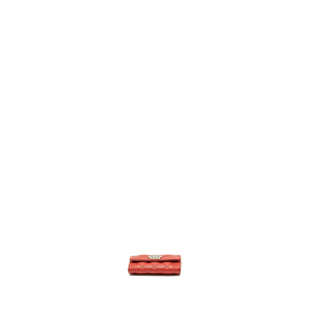 CHANEL BOY FLAP CARD HOLDER CAVIAR RED SHW