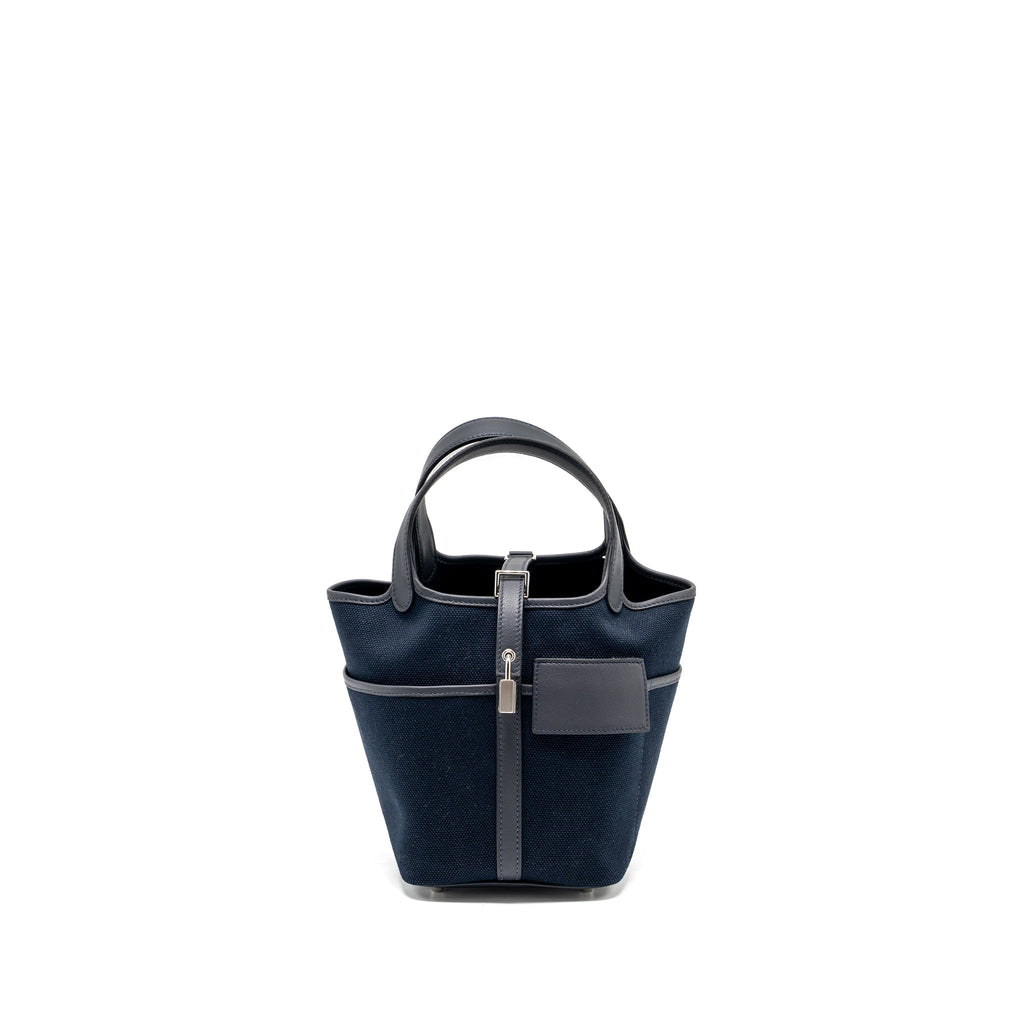Hermes Cargo Picotin 18 Lock Bag Canvas/Swift Bleu Marine/Caban SHW