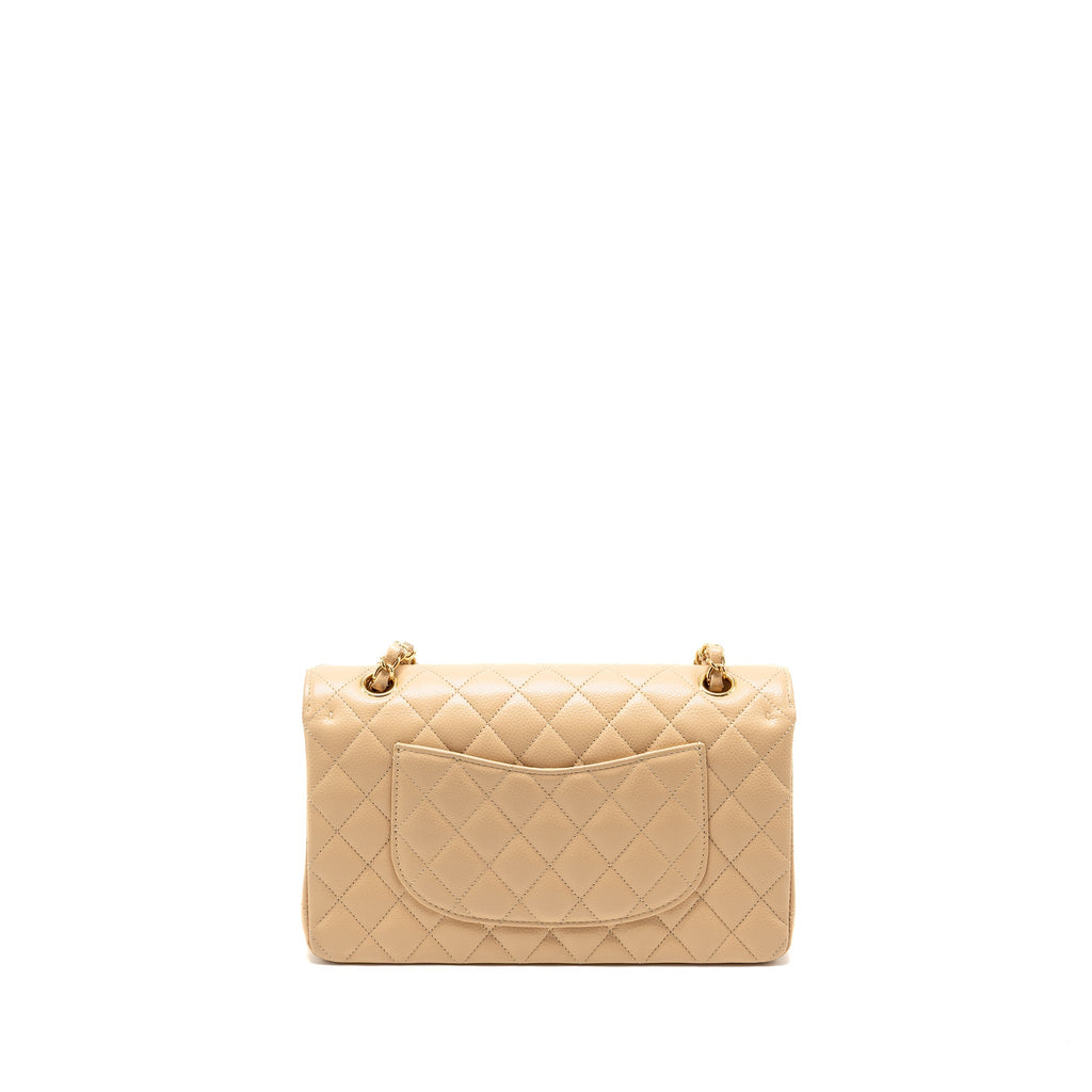 CHANEL MEDIUM CLASSIC DOUBLE FLAP BAG CAVIAR BEIGE LGHW (MICROCHIP)
