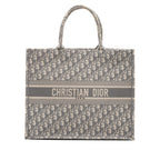 DIOR LARGE BOOK TOTE DIOR OBLIQUE EMBROIDERY ECRU/ GREY
