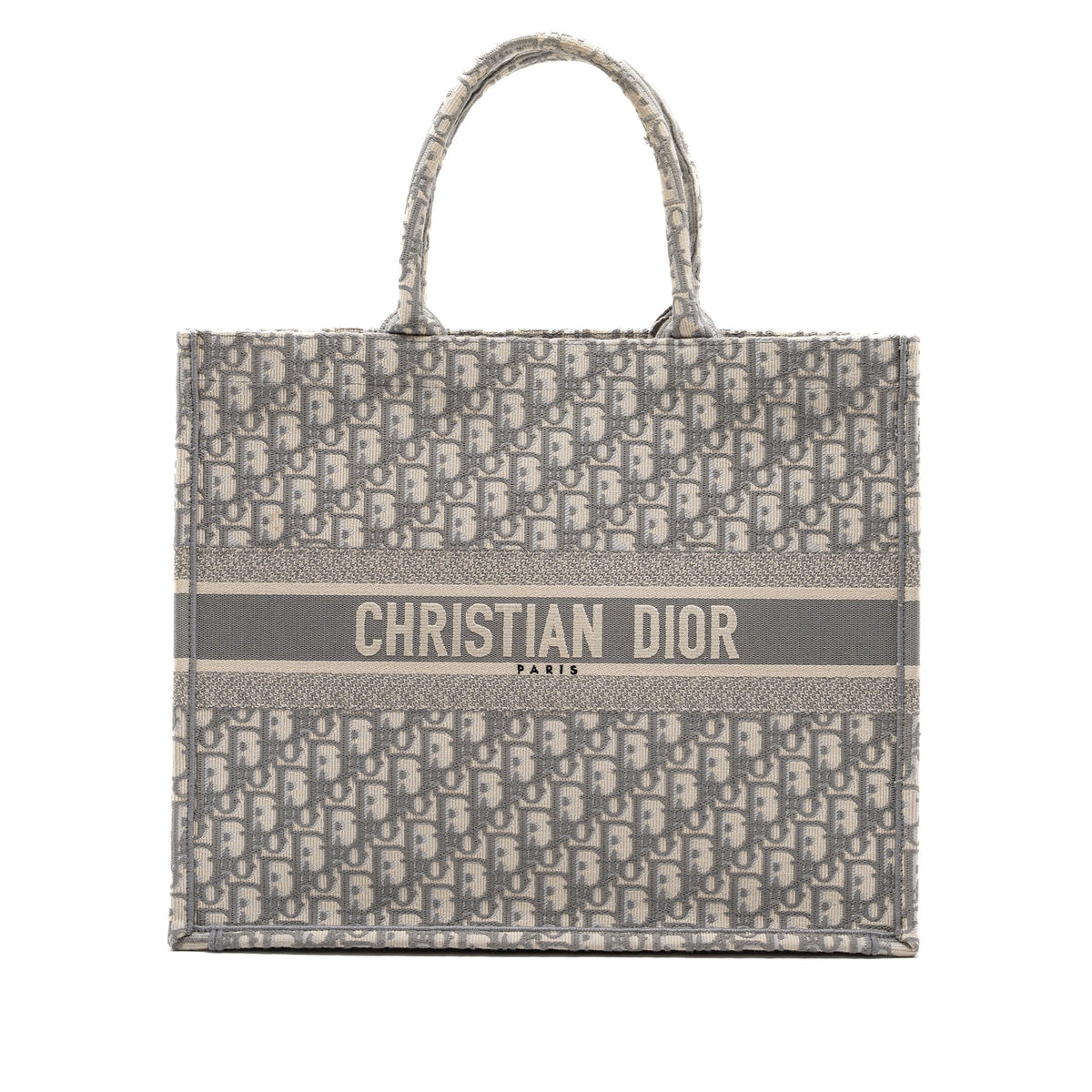 DIOR LARGE BOOK TOTE DIOR OBLIQUE EMBROIDERY ECRU/ GREY