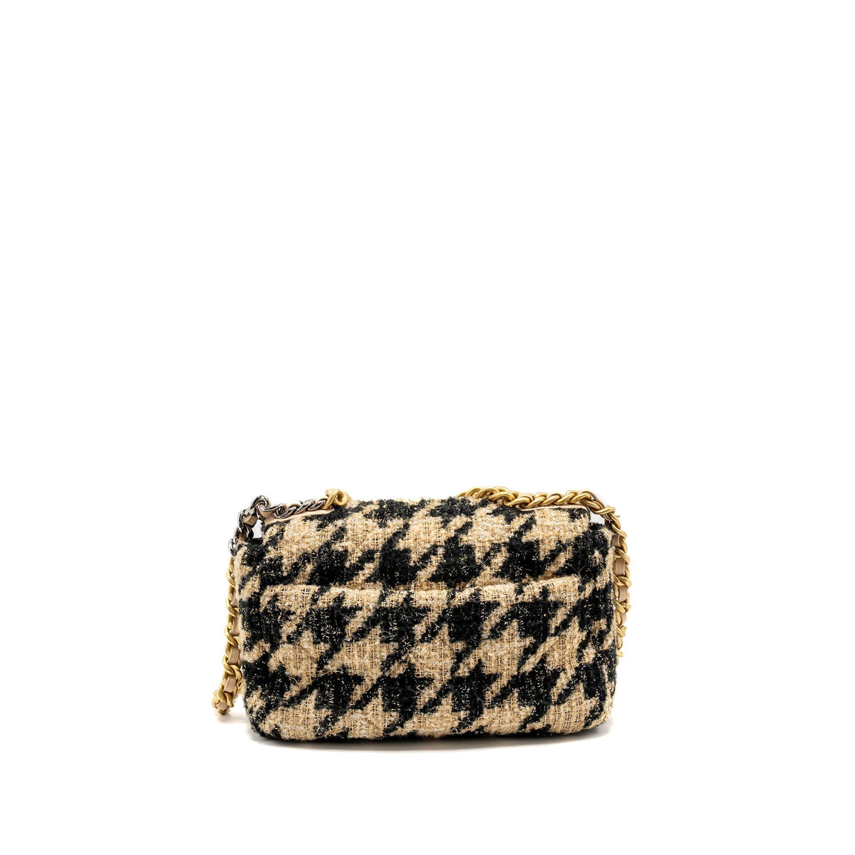 CHANEL SMALL 19 BAG TWEED BEIGE / BLACK MULTICOLOUR HARDWARE