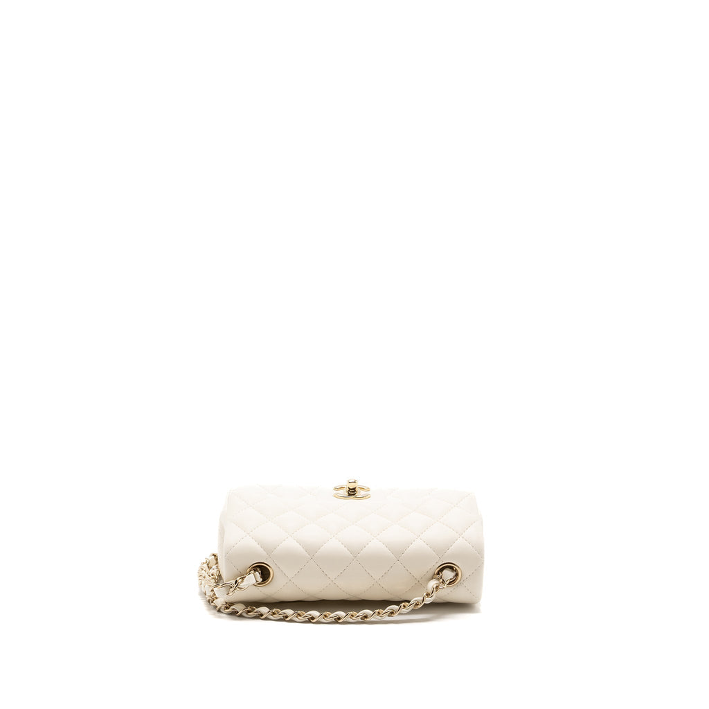 CHANEL MINI RECTANGULAR FLAP BAG LAMBSKIN WHITE LGHW (MICROCHIP)
