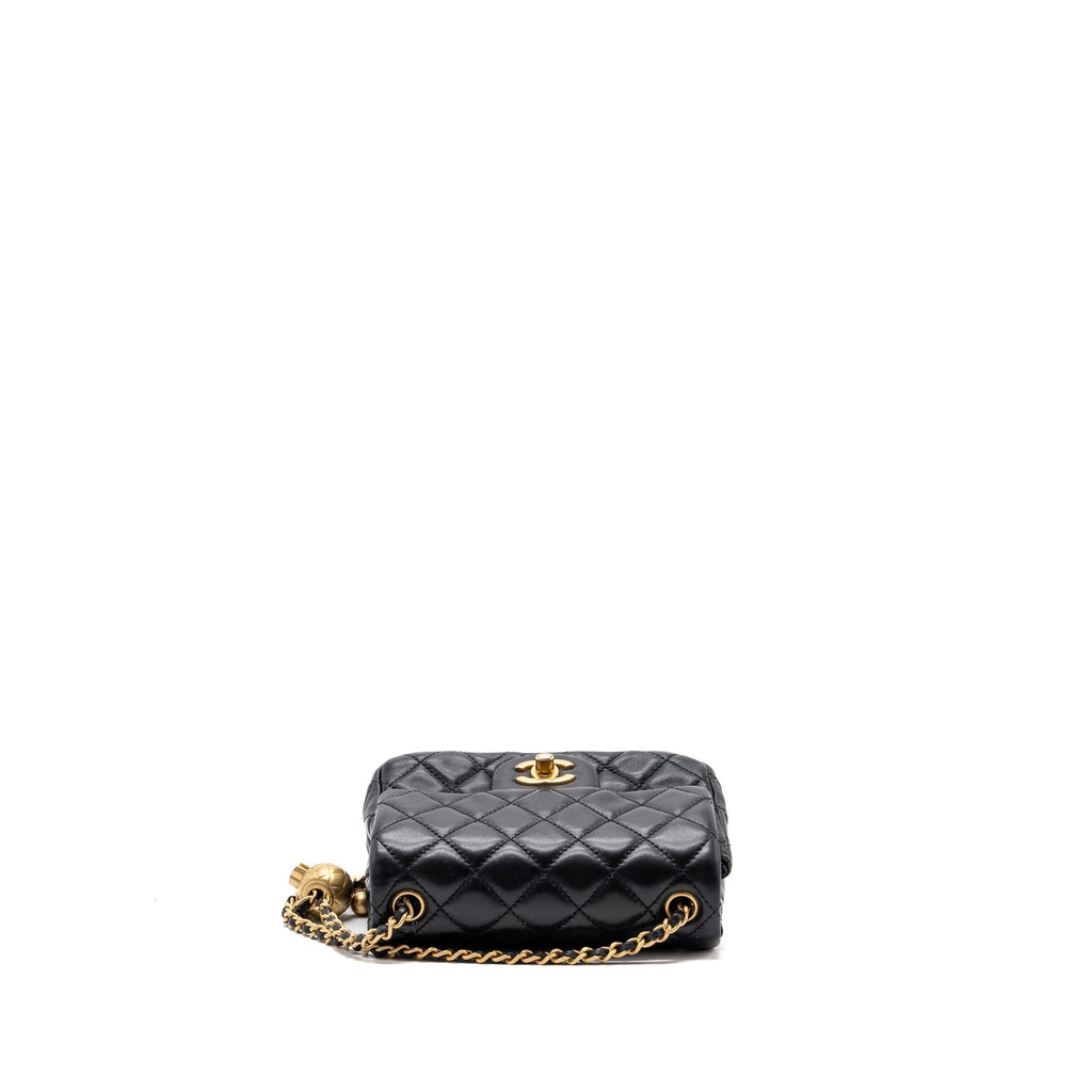 CHANEL PEARL CRUSH MINI SQUARE FLAP BAG LAMBSKIN BLACK GHW (MICROCHIP)