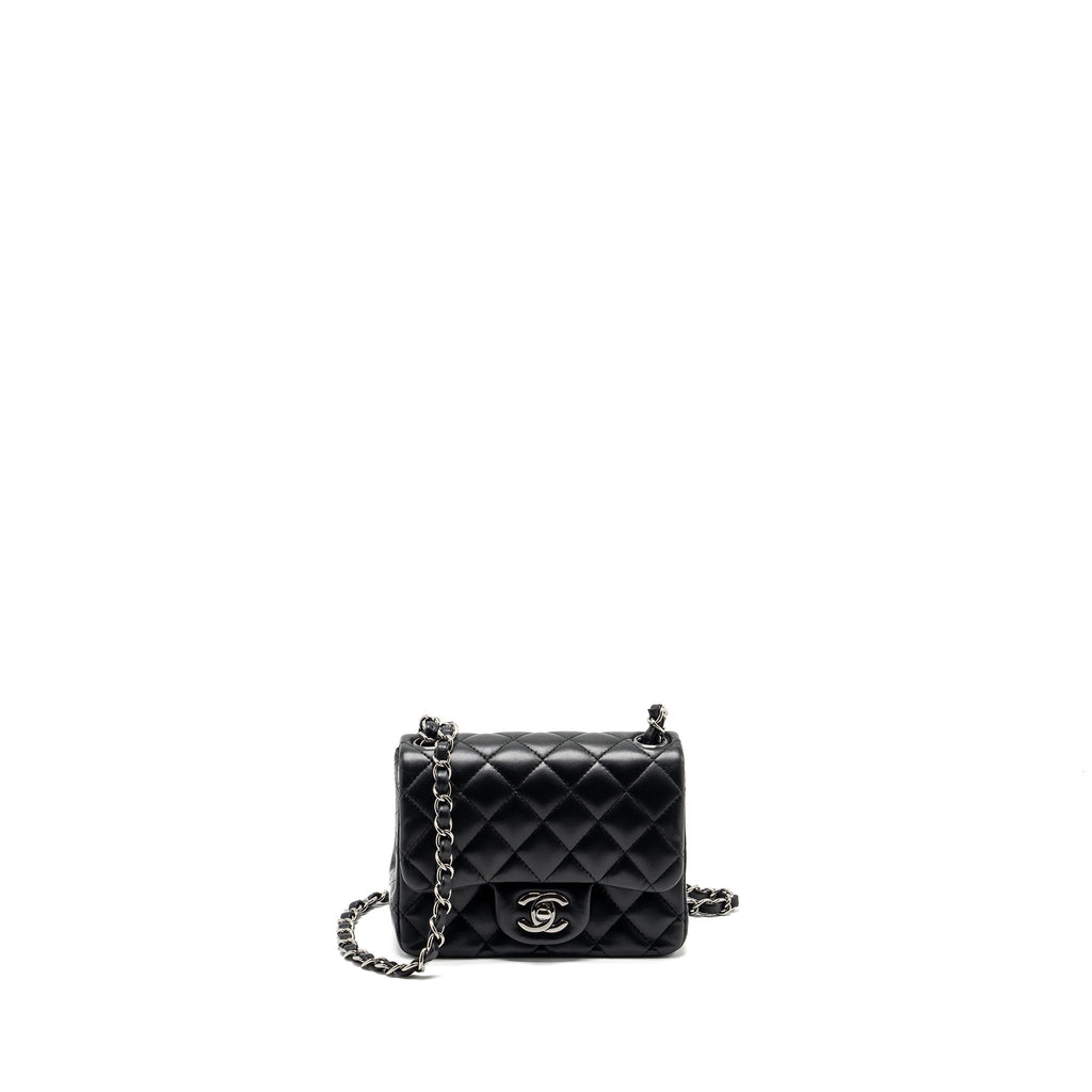 CHANEL MINI SQUARE FLAP BAG LAMBSKIN BLACK SHW