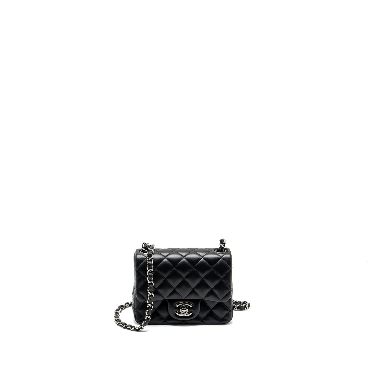 CHANEL MINI SQUARE FLAP BAG LAMBSKIN BLACK SHW
