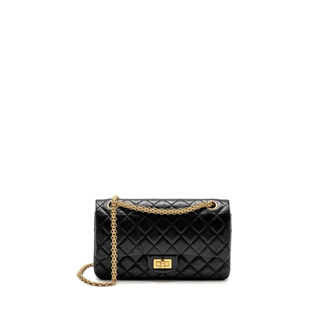 CHANEL SMALL 2.55 REISSUE DOUBLE FLAP BAG AGE CALFSKIN BLACK GHW