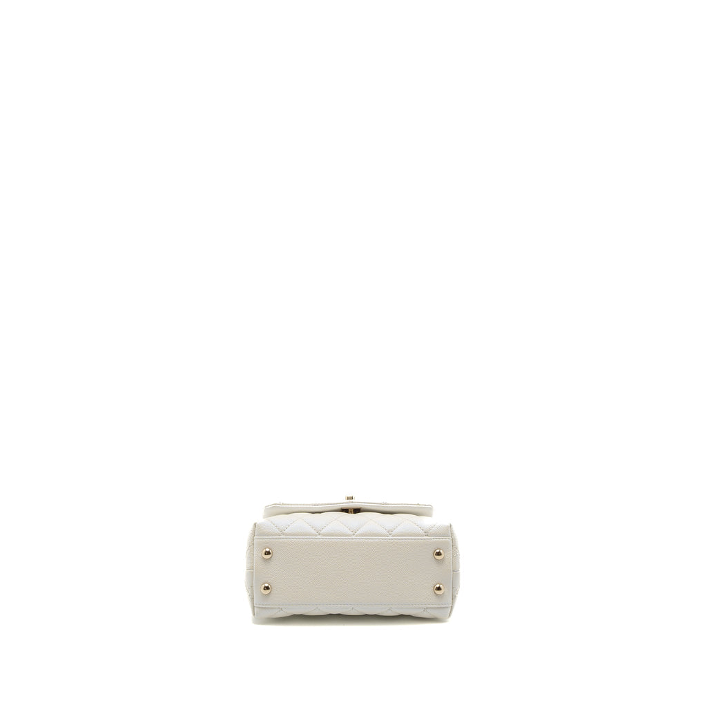 CHANEL MINI COCO HANDLE CAVIAR IRIDESCENT WHITE LGHW
