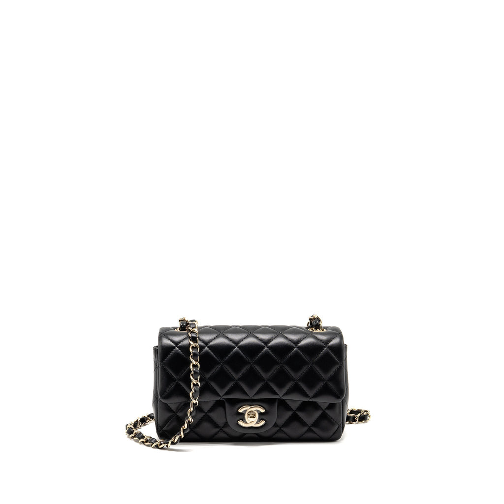 CHANEL MINI RECTANGULAR FLAP BAG LAMBSKIN BLACK LGHW (MICROCHIP)