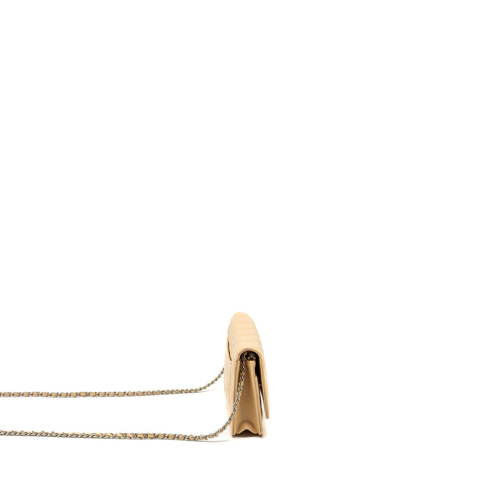 CHANEL CLASSIC WALLET ON CHAIN CAVIAR BEIGE SHW (MICROCHIP)